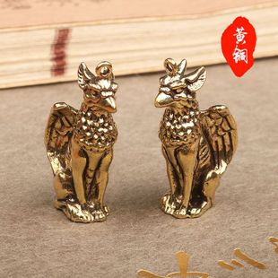 黄铜实心纯铜小摆件桌面手把件天狗带翅膀茶道茶宠雕铸古玩小铜器
