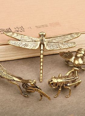 实心黄铜螳螂件蟋蟀蜜蜂蜻蜓昆虫小摆件茶宠装饰品虫子螳螂铜器