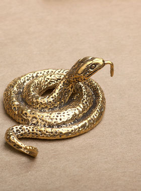 实心黄铜生肖蛇摆件铜小蟒蛇响尾蛇手把件茶道茶宠雕铸古玩小铜器