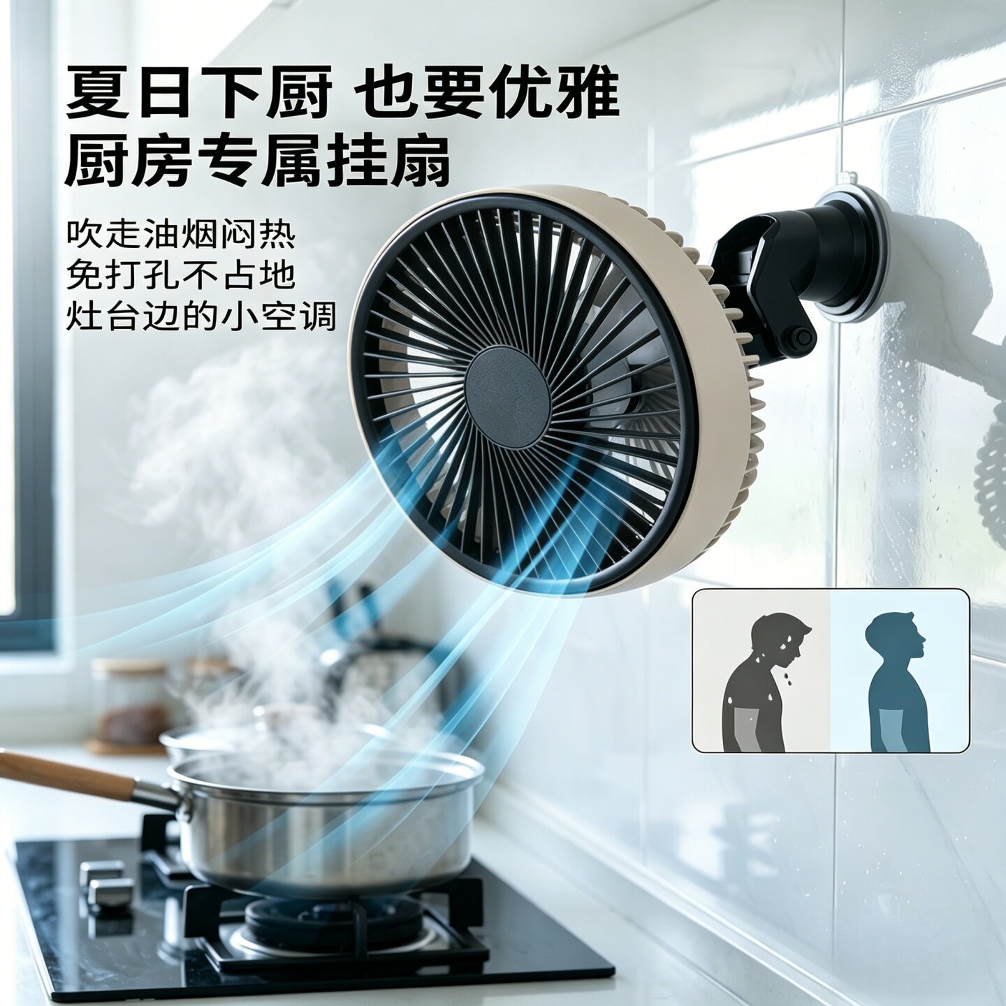 免打孔吸盘风扇家用台式静音风扇厨房挂壁风扇卫生间厕所充电风扇 - 实物图