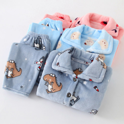 秋冬季儿童睡衣法兰绒男女童套装