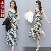 2025夏季 吊带打底裙子潮 显瘦过膝无袖 新款 醋酸缎面真丝睡裙女大码