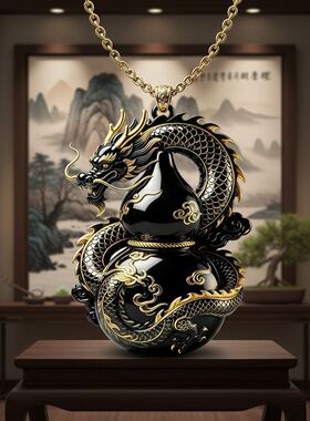 上新玄黑珐琅黑龙福禄吊