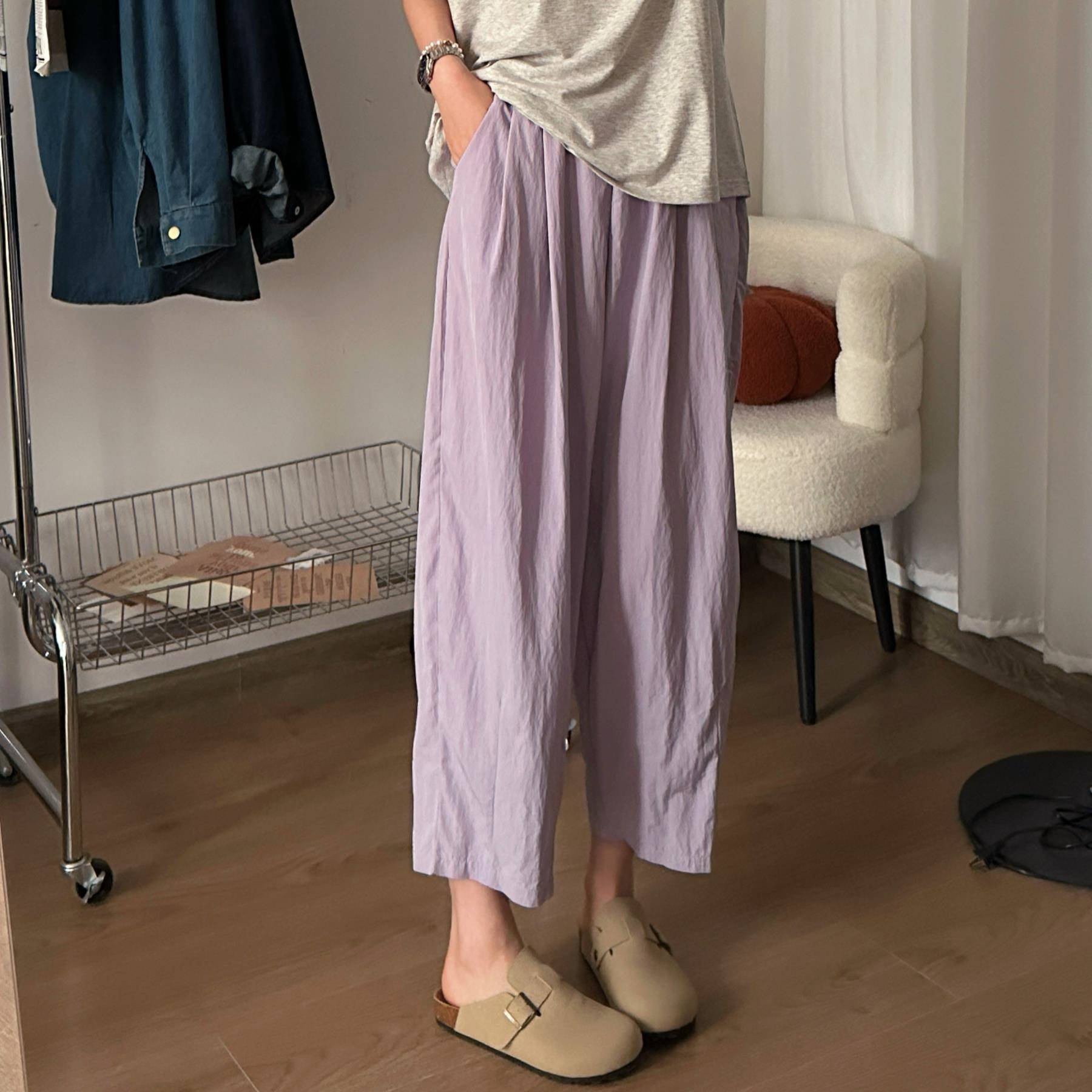 夏季肌理感薄款休闲高腰山本裤女2025新款梨形胖mm遮肉显瘦九分裤