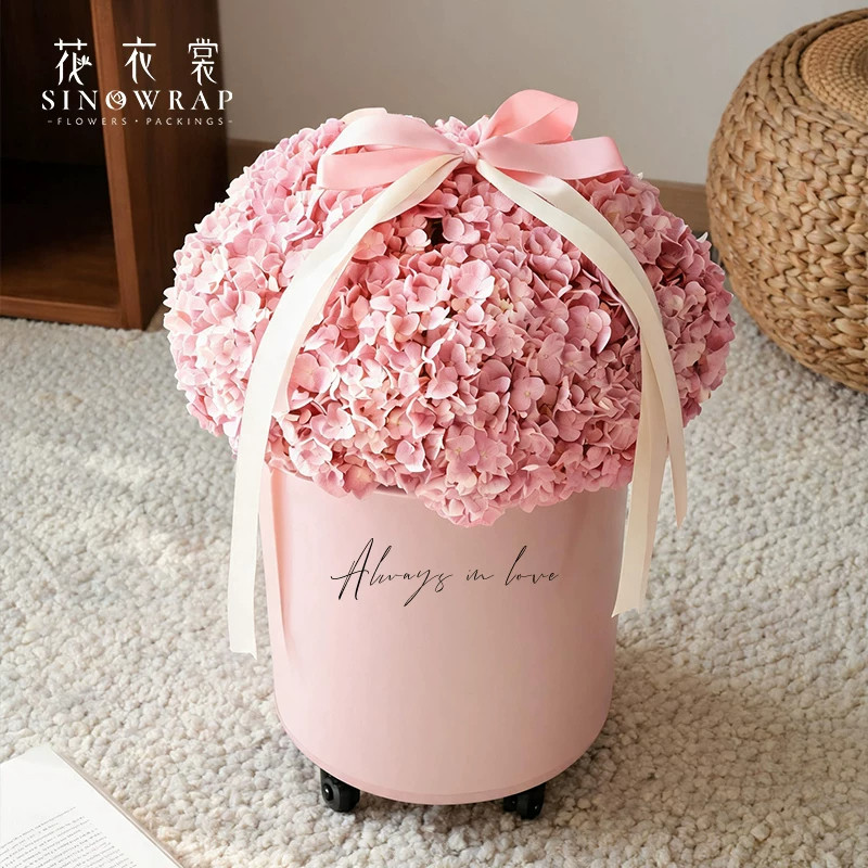 花衣裳 情人节滑轮花桶 鲜花装饰高级圆形桶可定制花店批发资材