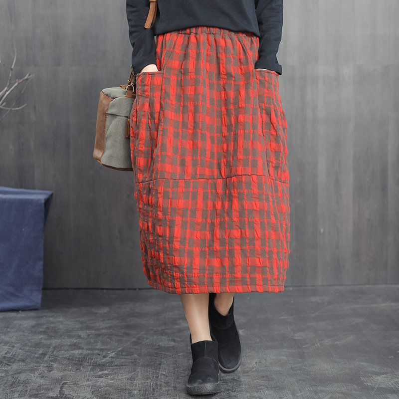袖香2018秋冬新款女装格子半身裙女冬季复古半身裙中长款棉裙长裙|msdalam kategori Butik wanita / wanita, skirt - dari Buy2taobao.com untuk memberikan perkhidmatan ejen Taobao profesional membeli