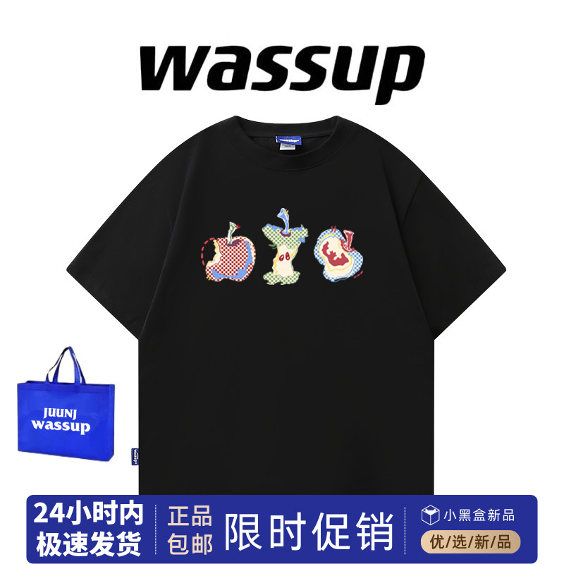 WASSUP夏季新款圆领短袖t恤男女ins可爱小众针织纯棉宽松情侣上衣