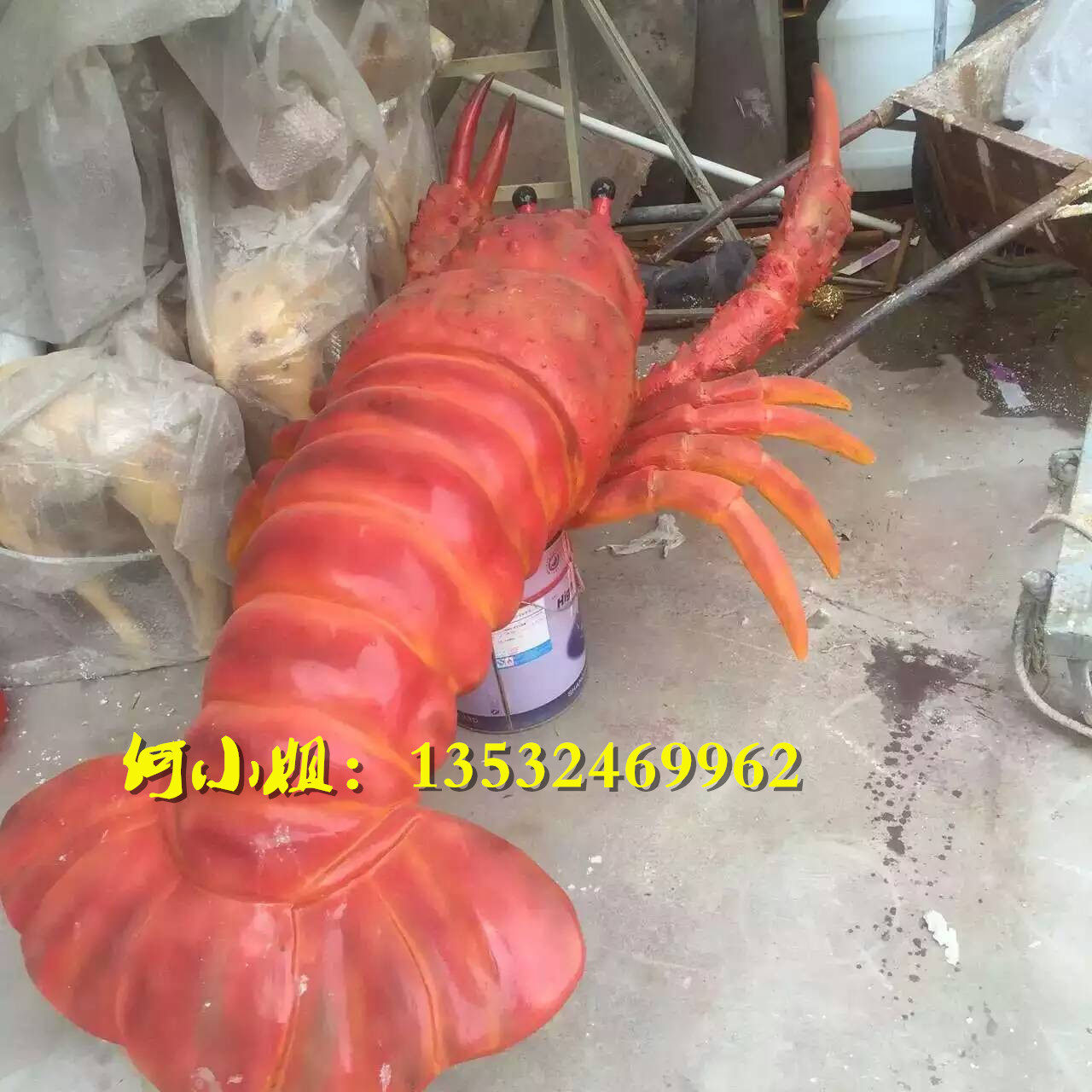 海鲜酒店门口定制玻璃钢仿真龙虾造型雕塑鱿鱼迎宾螃蟹模型大摆件