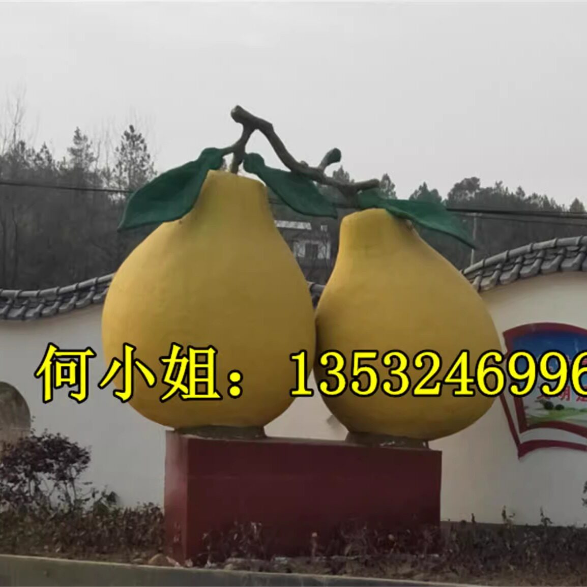 红心柚园区入口定制仿真柚子雕塑玻璃钢大型沙田柚雪梨子模型雕像