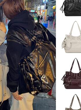 韩国设计师品牌deinet托特包秋冬新款POCKET辣妹风铆钉单肩包潮女