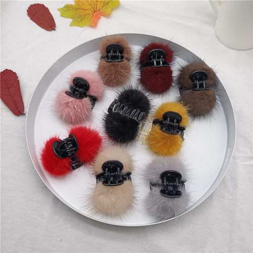 水貂毛绒球小号刘海发夹子