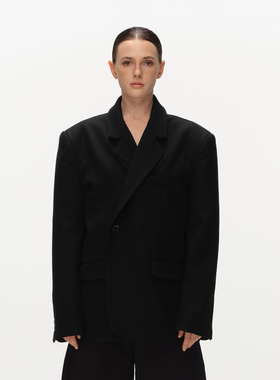 Metaricotta 黑色高级质感廓形时尚西装垫肩外套