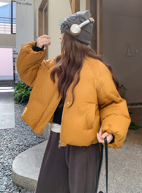 橘黄色短款羽绒服女2025冬季新款小个子韩版休闲保暖90白鸭绒外套