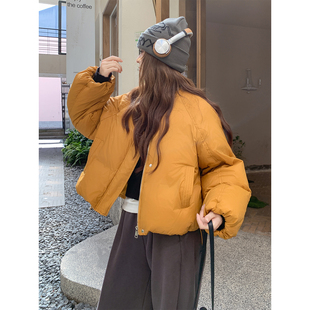 橘黄色短款羽绒服女2025冬季新款小个子韩版休闲保暖90白鸭绒外套