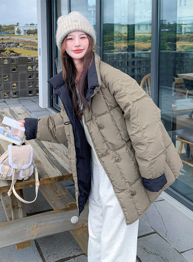 深灰色设计感绗线羽绒服女冬季2025新款休闲显瘦90白鸭绒加厚外套