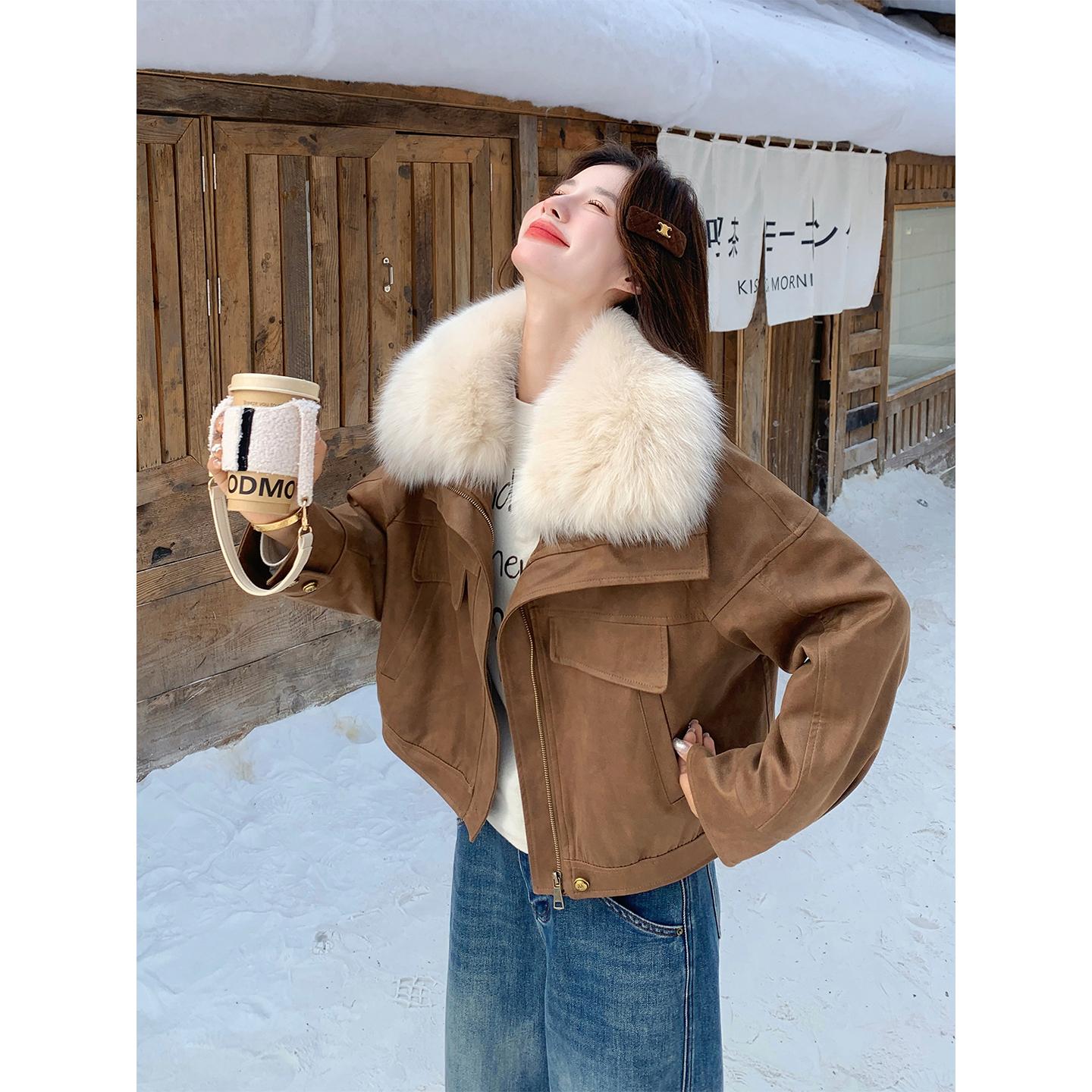 大毛领复古羽绒服夹克女2025冬季新款爆款复古酷飒小个子短款外套