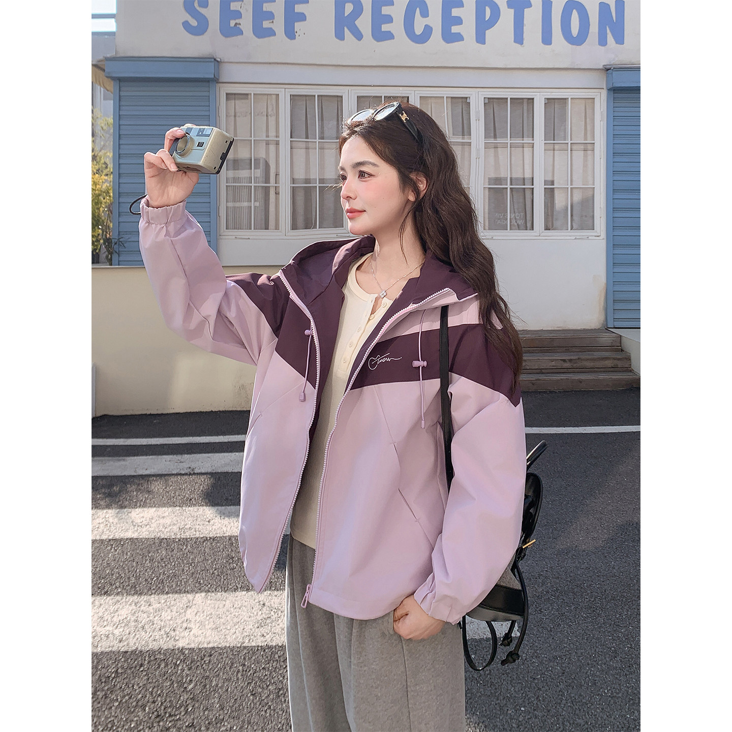 时尚高端连帽短款外套女春季款韩系高级感百搭减龄工装风夹克上衣