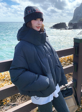 灰色牛角扣90绒短款立领羽绒服女2025冬季新款超火白鸭绒保暖外套