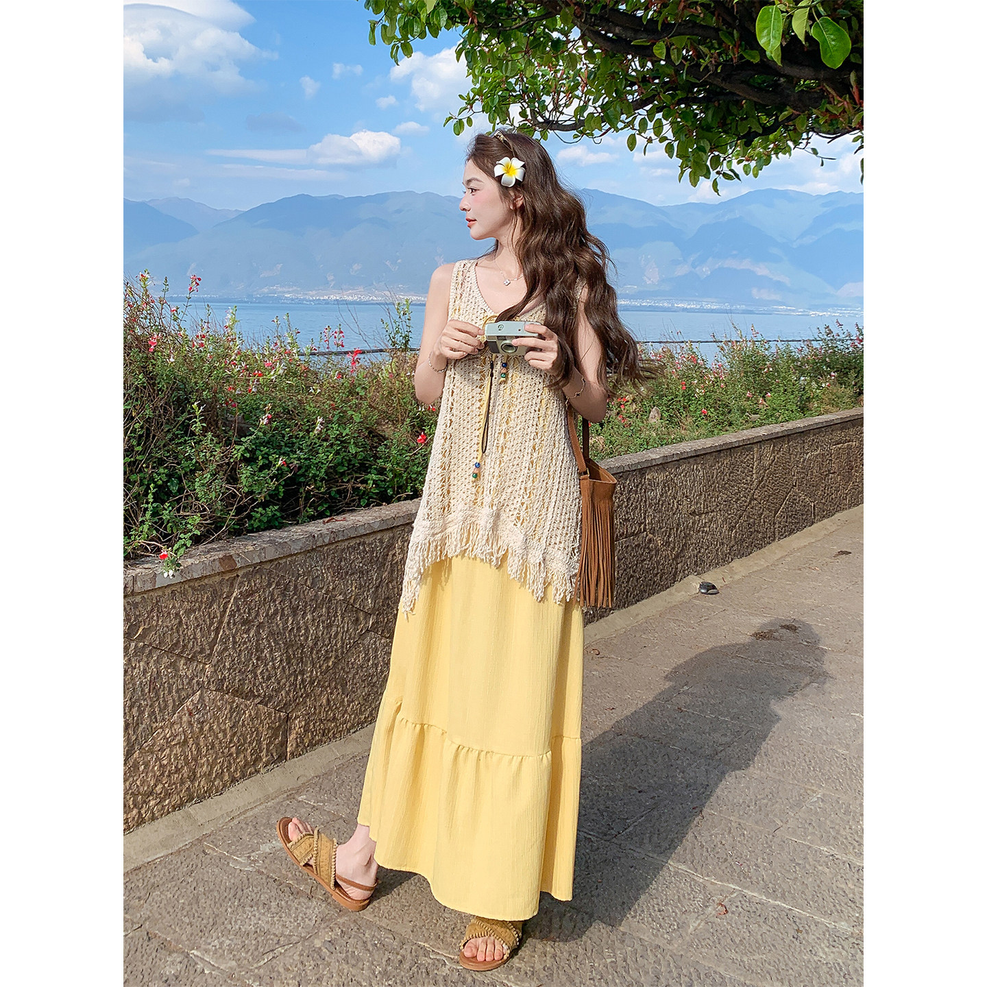 法式度假风镂空罩衫吊带裙套装女2026夏季新款甜美减龄显瘦两件套