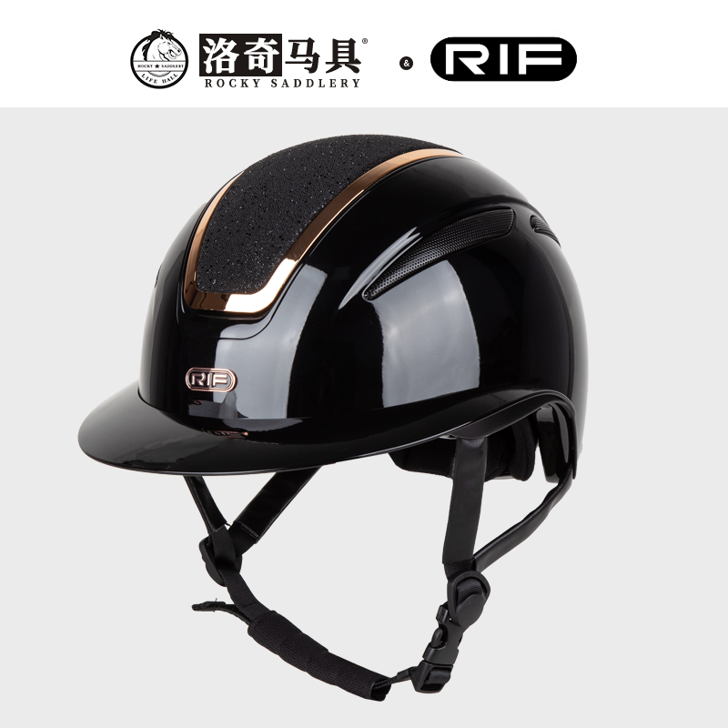 RIF联名亮黑盔体星耀马术头盔骑马头盔比赛安全可调节帽子8101322