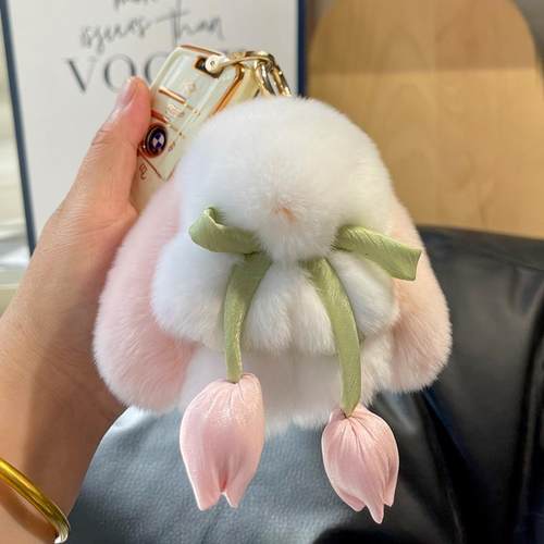 真獭兔毛装死兔郁金香装饰挂件