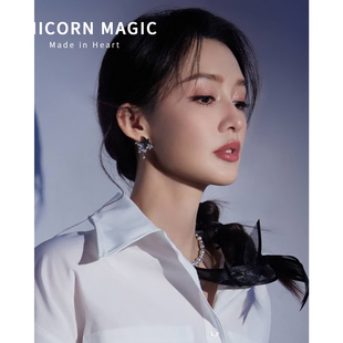 李沁同款白贝母幸运星耳环设计感小众高级气质冷淡系耳饰生日礼物