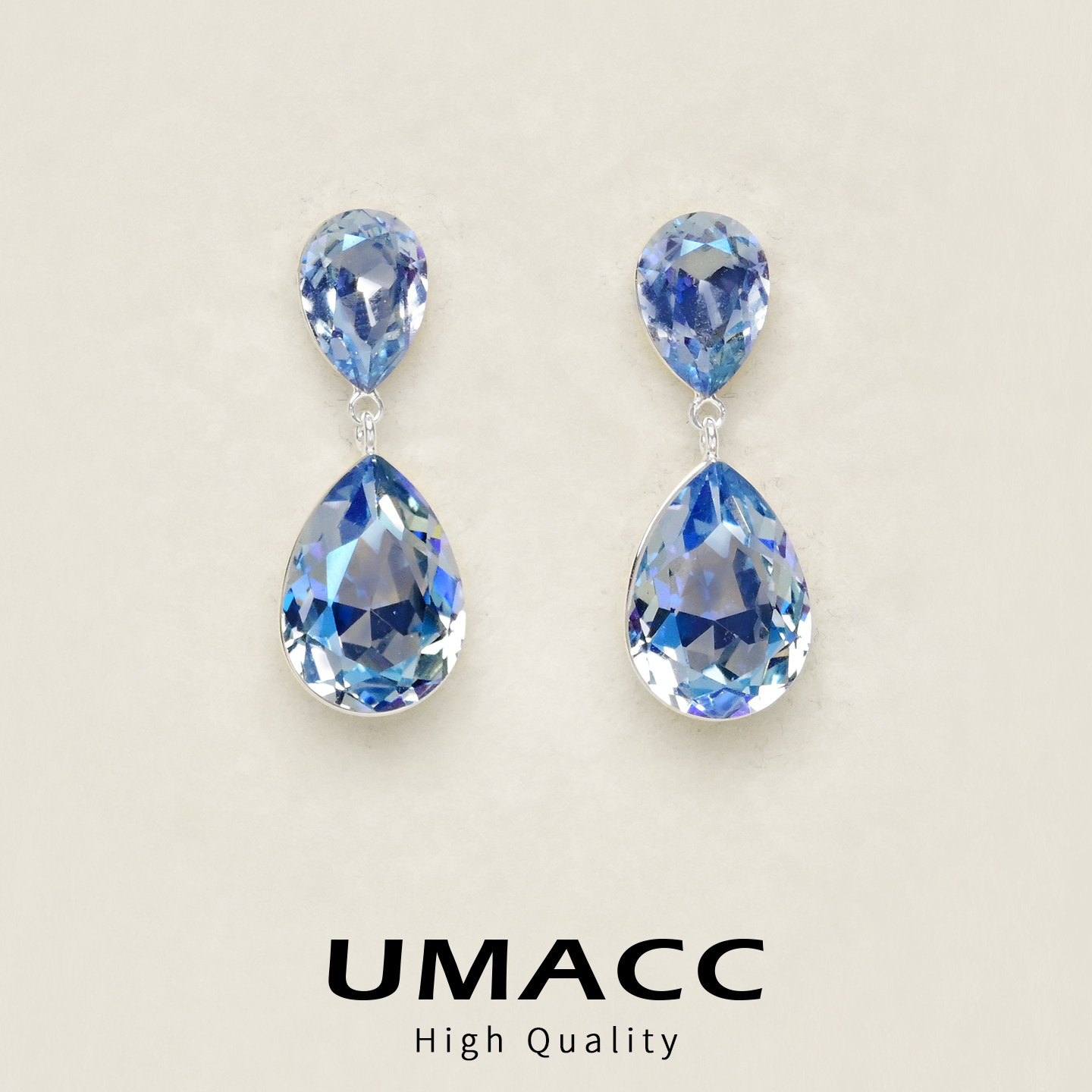 爆闪炫彩水晶钻蓝色耳饰轻奢高级感气质大气漂亮好看耳环度假风