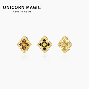 复古耳环轻奢高级感潮 金色宫廷风拉丝四叶草耳钉气质名媛耳扣法式