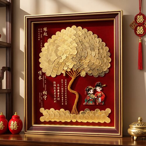 结婚百喜图硬币树摆件送闺蜜订婚