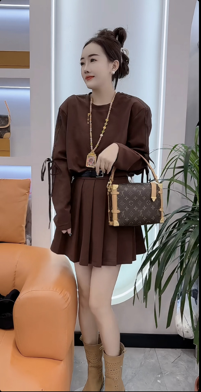 韩版时尚潮流个性系带长袖T恤女2024早秋新款简约百褶半身裙套装