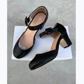 时尚 欧美风粗跟圆头拼色魔术贴包头中空时装 凉鞋 2025新款 大码