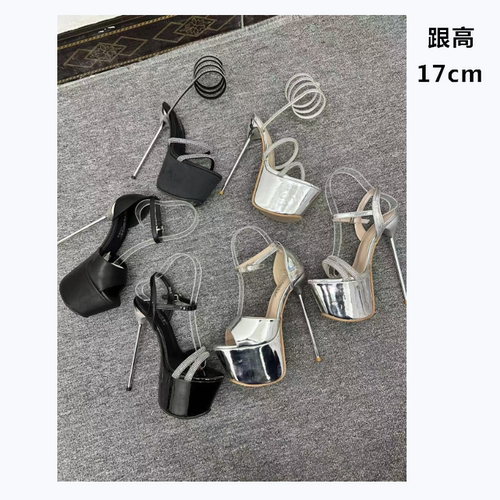 夏季新款超高跟防水台细跟露趾凉鞋17cm夜店走秀性感女鞋水钻绑带