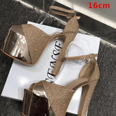 超高跟防水台细跟绑带婚纱鱼嘴伴娘新款 凉鞋 女16cm夜店走秀演出