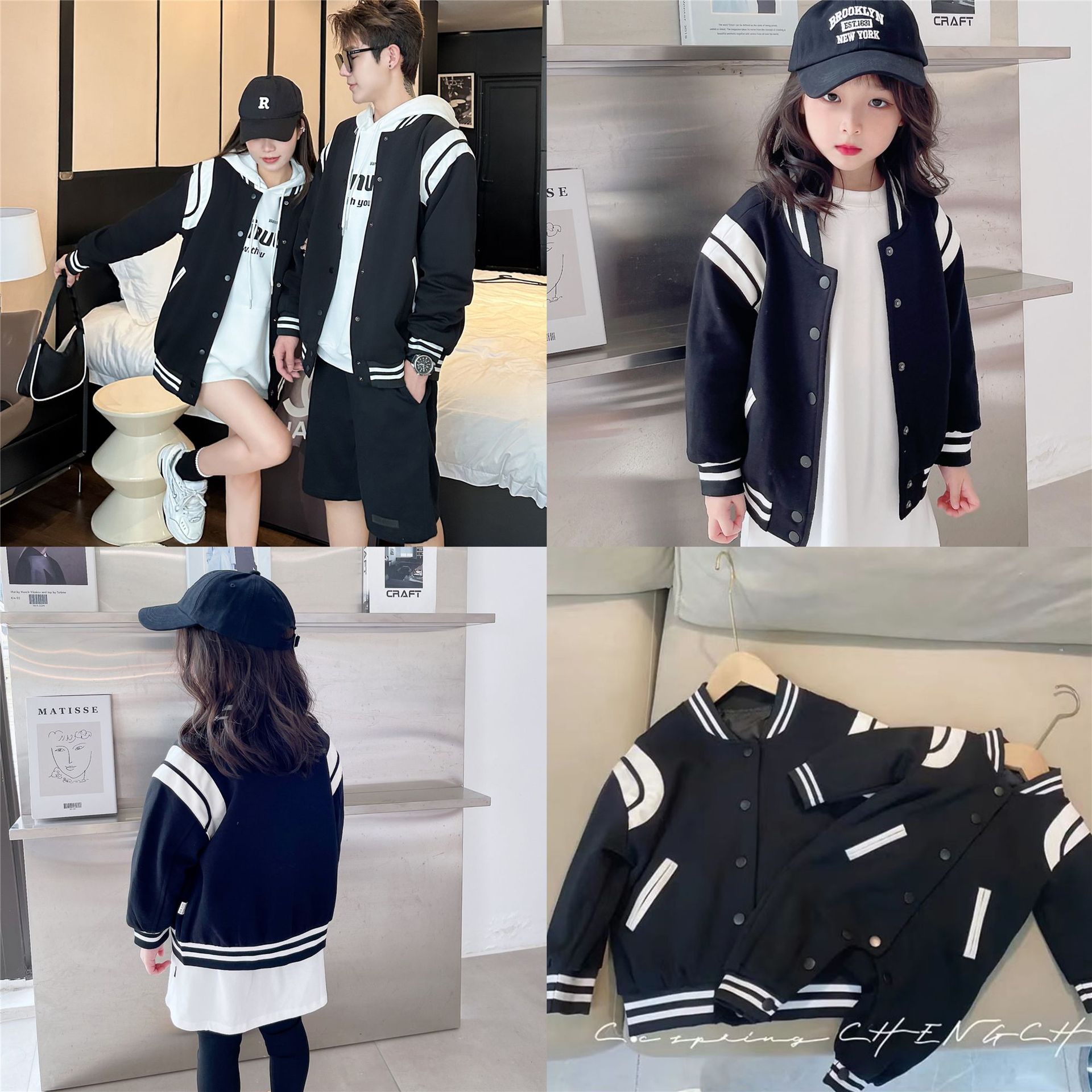 韩国亲子装棒球服外套儿童夹克秋装一家三口母女母子装情侣装痞帅