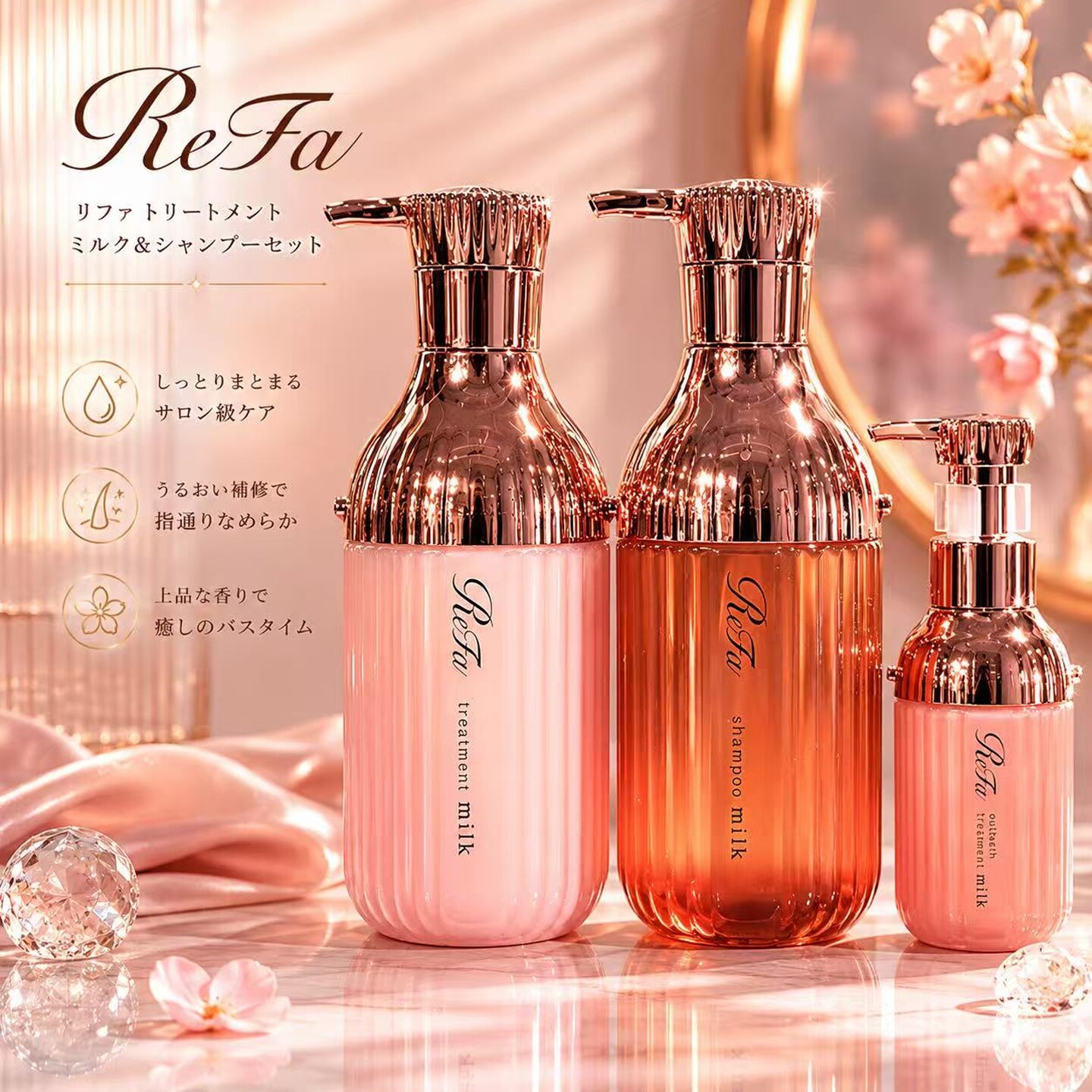 日本本土正品Refa牛奶蛋白洗发水护发素无硅清爽保湿修护500ml