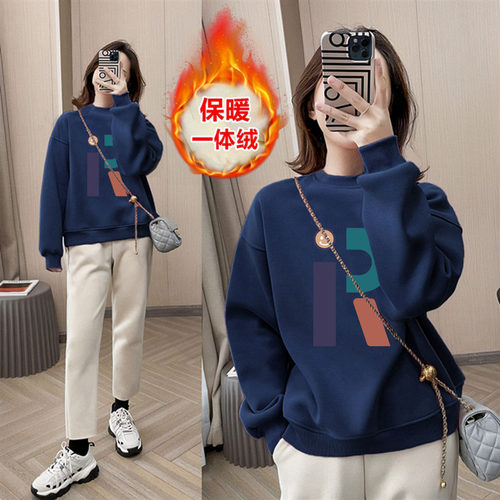 出口外贸品牌纯棉加绒宽松卫衣女