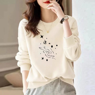 一线高端品牌专柜即墨纯棉卫衣女秋冬加绒加厚设计感小众印花上衣