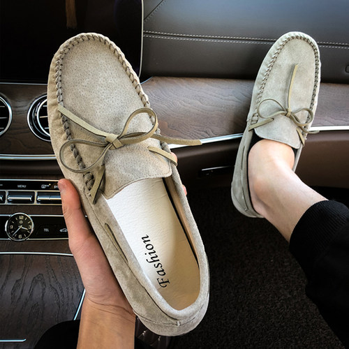 夏季豆豆鞋真皮软底精神小伙英伦