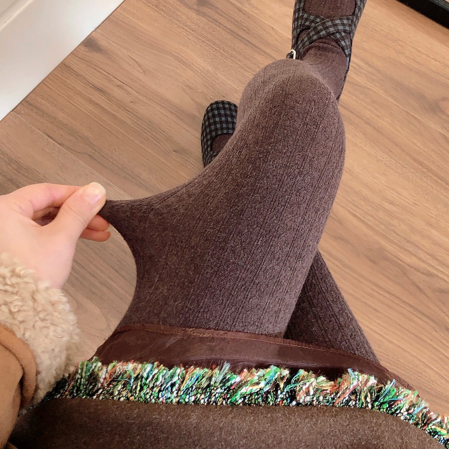 咖啡色连裤袜麻花纹烟灰色打底袜