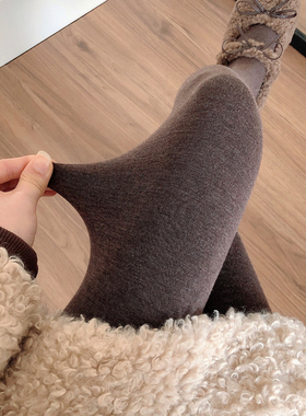 咖啡色连裤袜女秋冬季加绒烟灰色打底裤加厚深灰色保暖踩脚打底袜