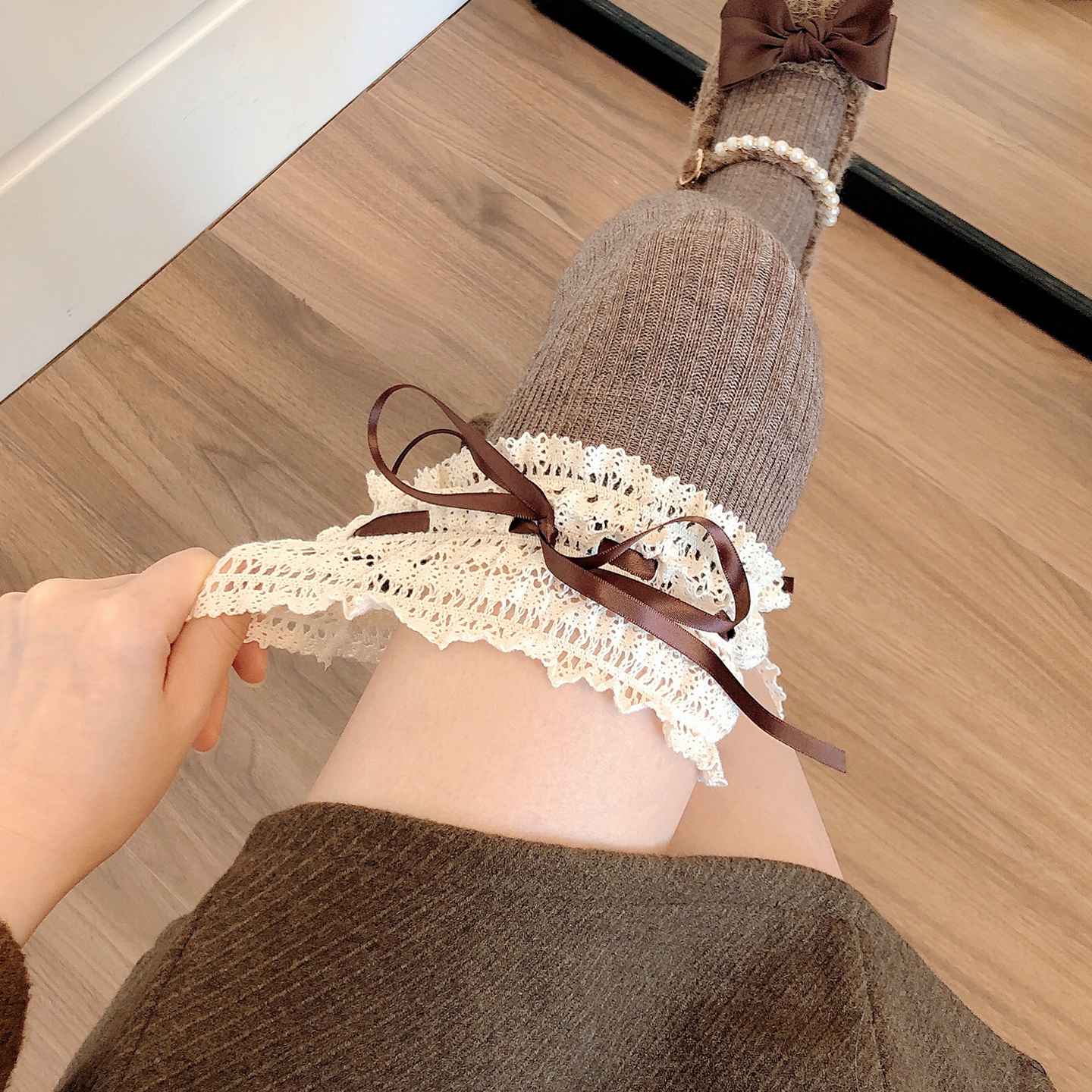 加厚保暖咖色过膝袜烟灰色大腿袜