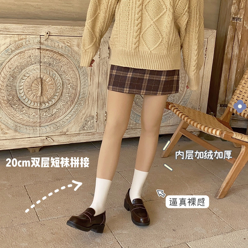 秋冬款加绒加厚jk拼接中筒小腿袜