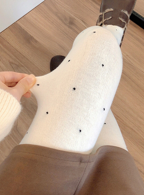 秋冬季加绒奶白色波点连裤袜加厚保暖烟灰色打底裤袜女浅灰色丝袜