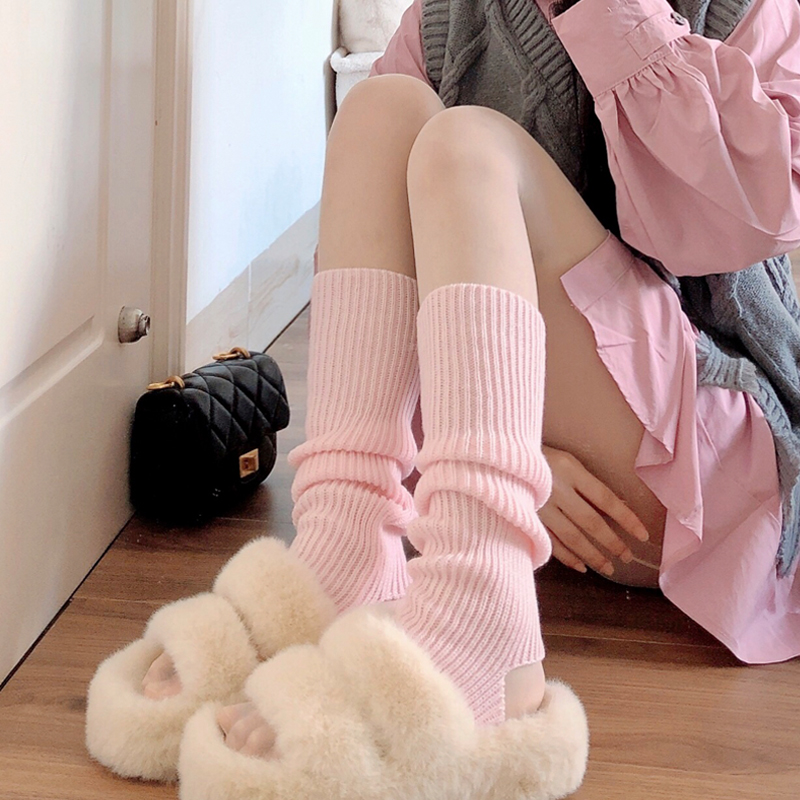 粉色袜套加厚腿套JK米白色小腿袜