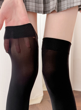 黑色过膝袜女JK大腿袜春夏薄款天鹅绒奶白色长筒袜日系白丝高筒袜
