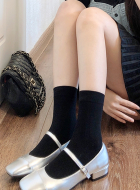 JK黑色短袜子女甜美lolita奶白色小腿袜春秋季薄款白色中筒堆堆袜