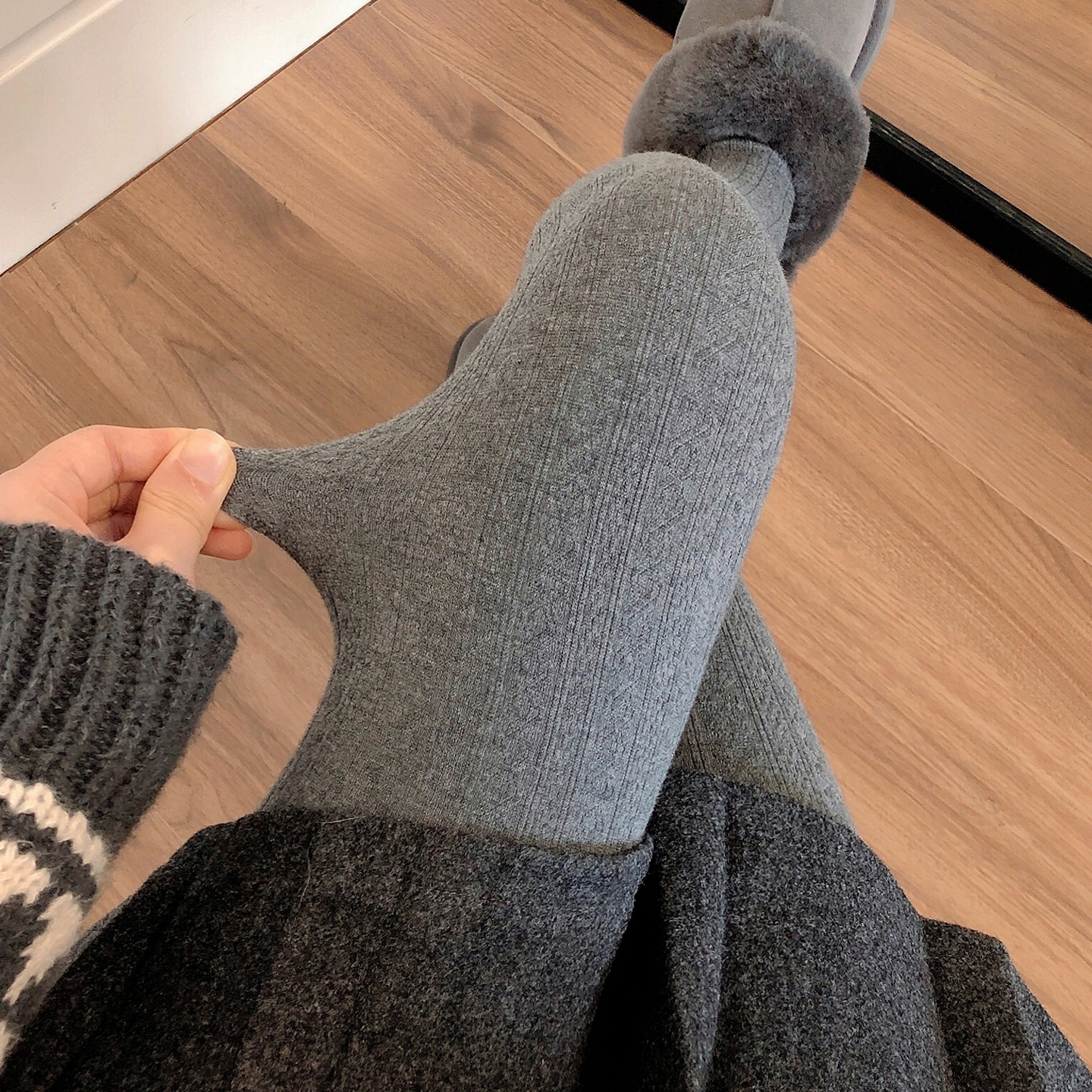 加厚加绒烟灰色打底裤咖色打底袜