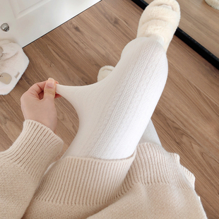 日系米白色连裤袜加厚保暖麻花JK奶白丝袜秋冬加绒白色打底裤袜女