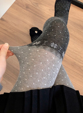 雪花点点烟灰色连裤袜浅灰打底袜