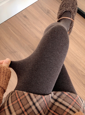 秋冬季奶咖啡色连裤袜女加厚加绒烟灰色打底裤袜显瘦深灰色踩脚袜